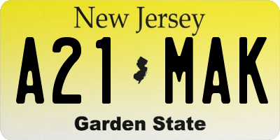NJ license plate A21MAK