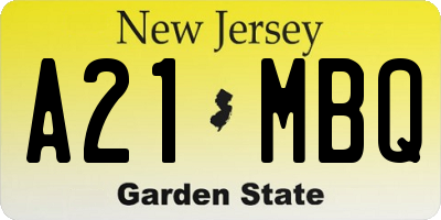 NJ license plate A21MBQ
