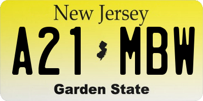 NJ license plate A21MBW