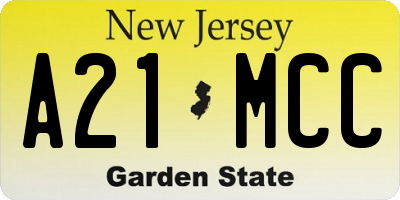 NJ license plate A21MCC