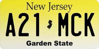 NJ license plate A21MCK