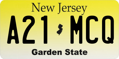 NJ license plate A21MCQ