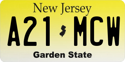 NJ license plate A21MCW