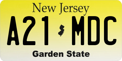 NJ license plate A21MDC