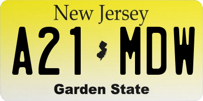 NJ license plate A21MDW