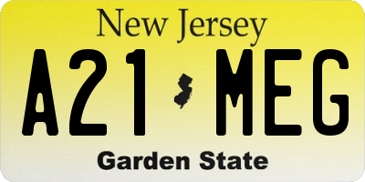 NJ license plate A21MEG