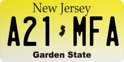 NJ license plate A21MFA