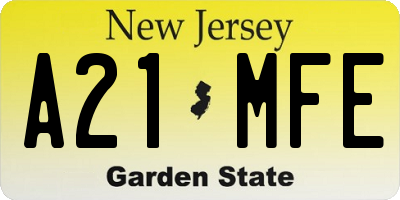 NJ license plate A21MFE