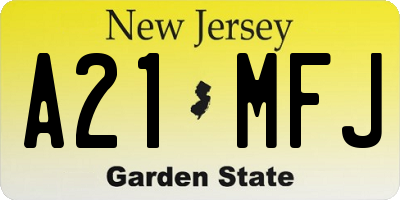 NJ license plate A21MFJ
