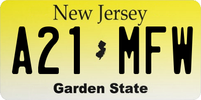 NJ license plate A21MFW