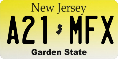 NJ license plate A21MFX