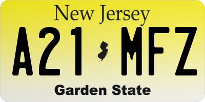 NJ license plate A21MFZ