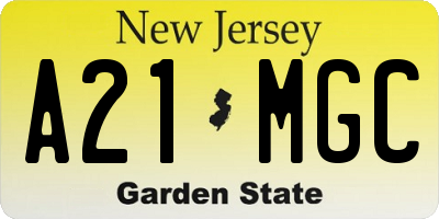 NJ license plate A21MGC