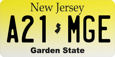 NJ license plate A21MGE