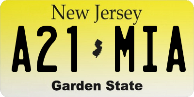 NJ license plate A21MIA