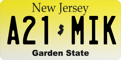 NJ license plate A21MIK