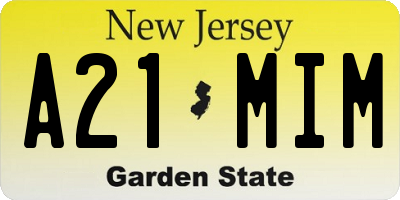NJ license plate A21MIM
