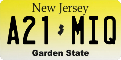 NJ license plate A21MIQ