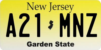 NJ license plate A21MNZ
