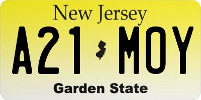 NJ license plate A21MOY
