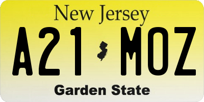 NJ license plate A21MOZ