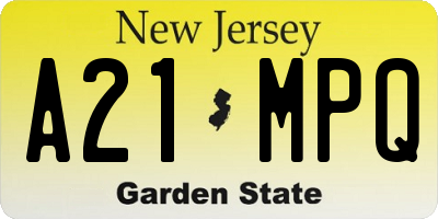 NJ license plate A21MPQ