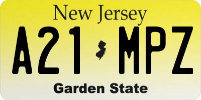 NJ license plate A21MPZ