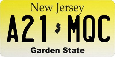 NJ license plate A21MQC