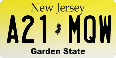 NJ license plate A21MQW