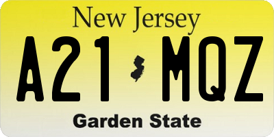 NJ license plate A21MQZ