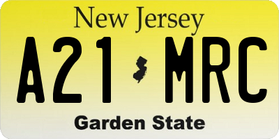 NJ license plate A21MRC