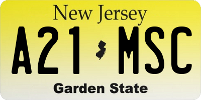 NJ license plate A21MSC
