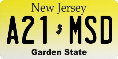 NJ license plate A21MSD