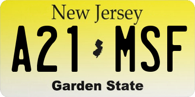 NJ license plate A21MSF