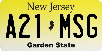 NJ license plate A21MSG