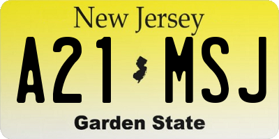 NJ license plate A21MSJ