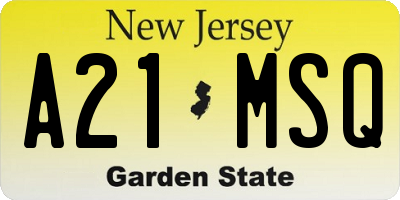 NJ license plate A21MSQ