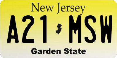 NJ license plate A21MSW