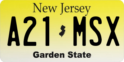 NJ license plate A21MSX