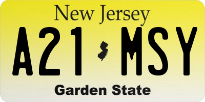NJ license plate A21MSY