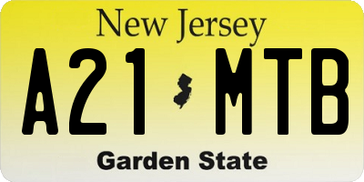 NJ license plate A21MTB