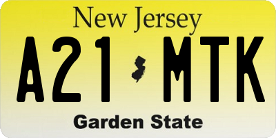 NJ license plate A21MTK
