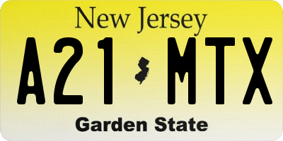 NJ license plate A21MTX