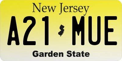 NJ license plate A21MUE