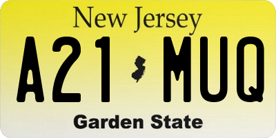 NJ license plate A21MUQ