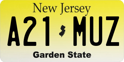 NJ license plate A21MUZ