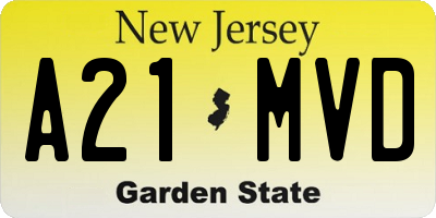 NJ license plate A21MVD