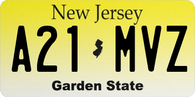 NJ license plate A21MVZ