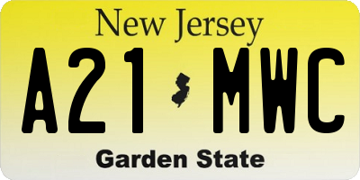 NJ license plate A21MWC