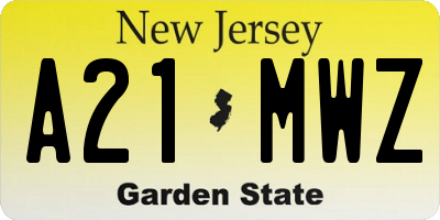 NJ license plate A21MWZ